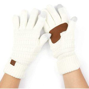 C.C White Knit Glove with Smart Tips [WARM & SOFT]